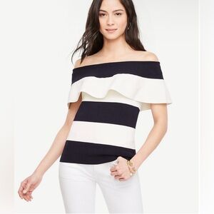NWT Ann Taylor Off The Shoulder Striped Sweater Size Medium